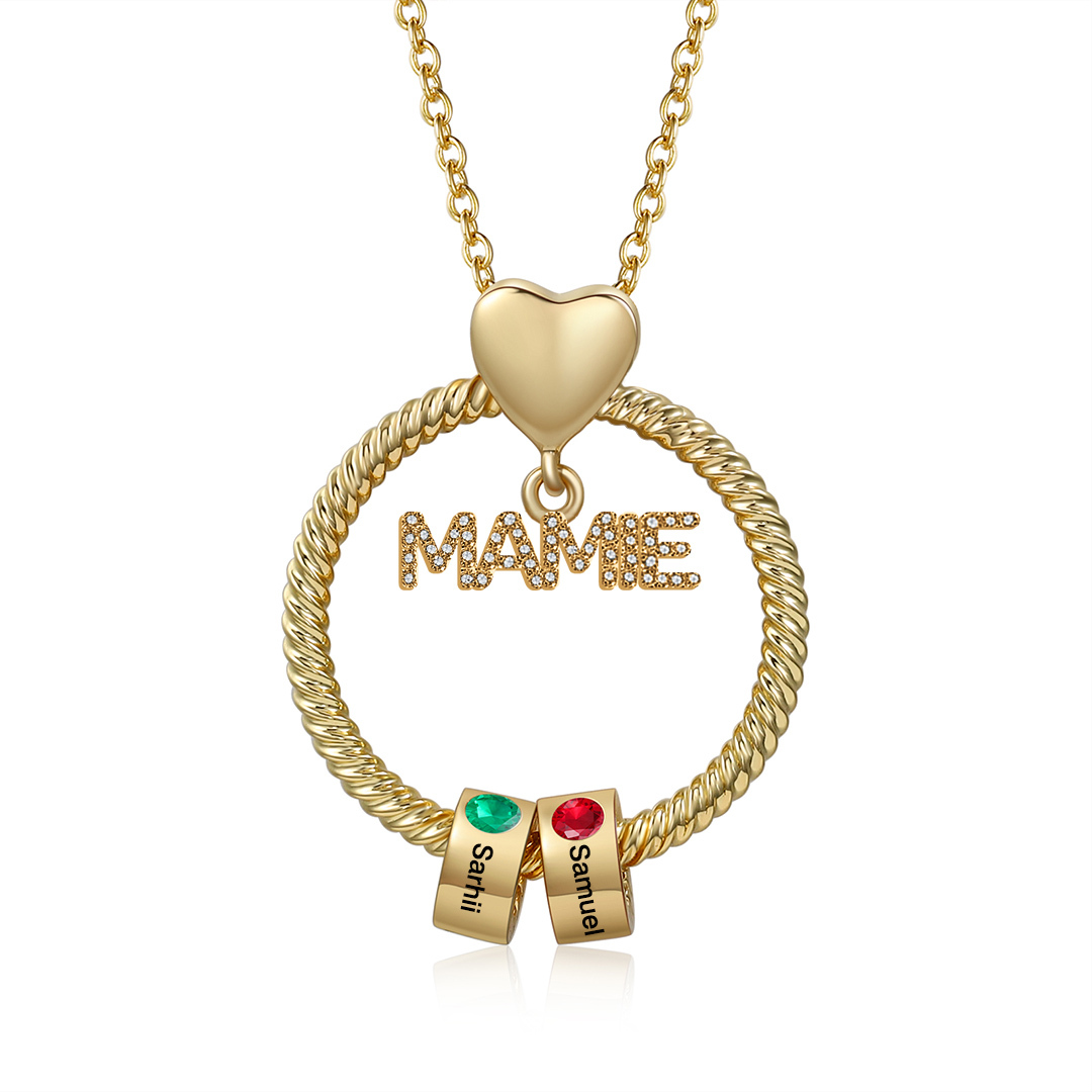 À ma Mamie - Collier personnalisé avec 2 Prénoms et Pierre de naissance Collier pendentif Or/Argent|Jessemade