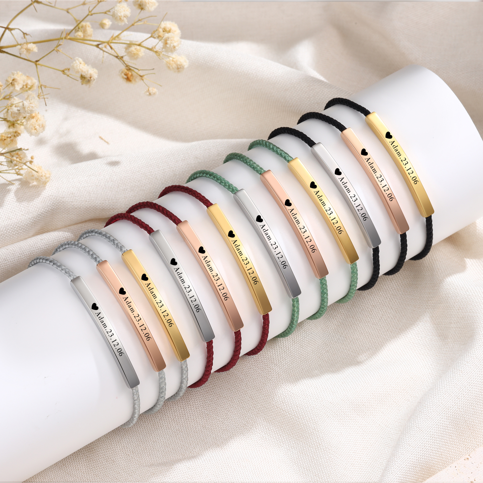 Bracelet 1 Prénom et Date Personnalisés pour Couple