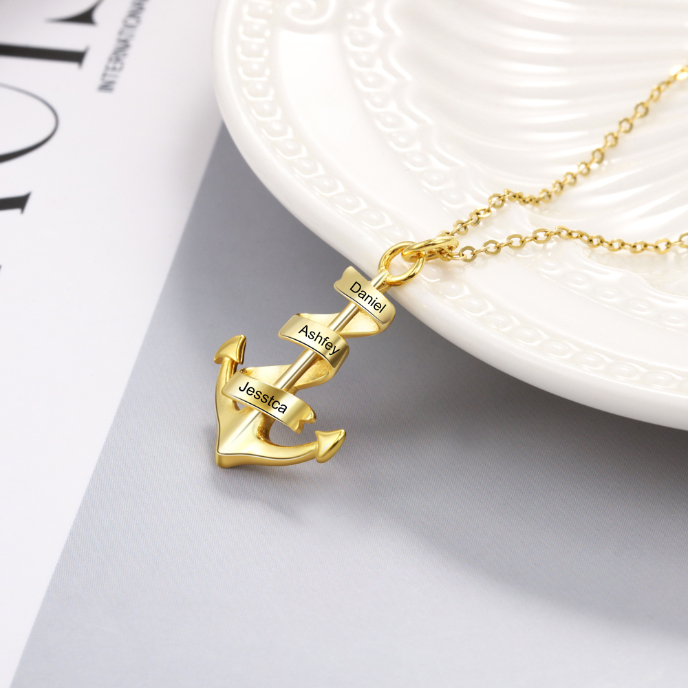 Collier d'ancre marine nautique Pirate ancre pendentif 3 Prénoms Personnalisés Collier Homme