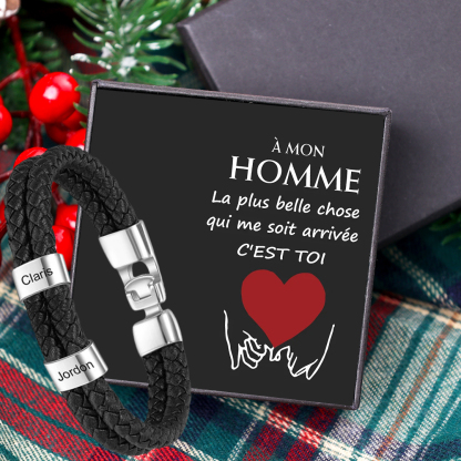 À mon homme - Bracelet Cuir tressé 2 Prénoms Personnalisés Bracelet Homme