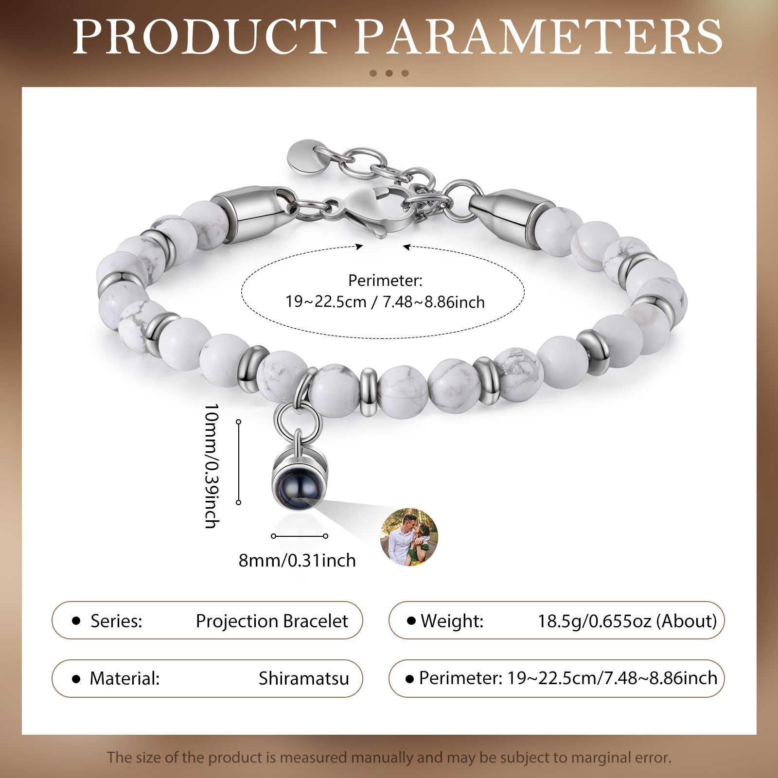 Bracelet Homme Projection de Pierres Photo Personnalisée