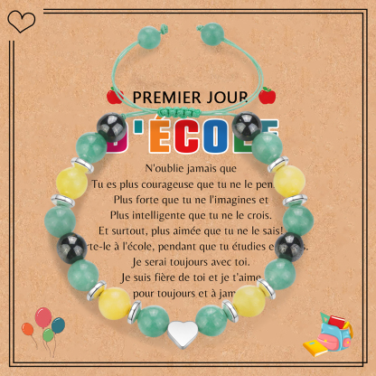 Jessemade FR À Ma Fille - Bracelets de Perles de Pierre Cœur - Cadeau Rentrée Scolaire avec Carte Premier jour d’école