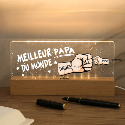 À mon Papa- Lampe de chevet LED Poings 2 Prénoms Personnalisés