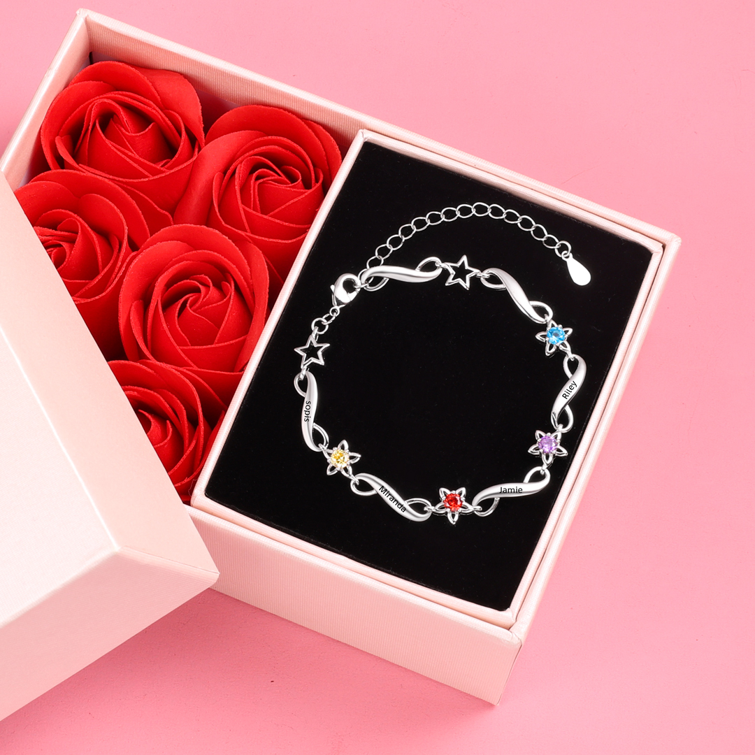 Bracelet infini à Breloque 4 Prénom Personnalisé Bracelet Pierre De Na