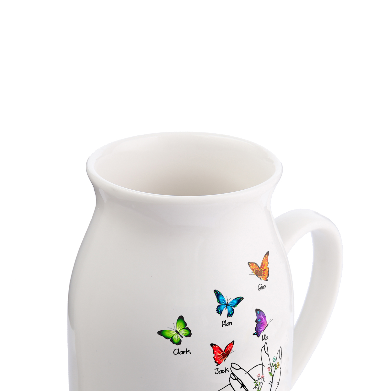 Vase à Fleurs Mains et Papillons 5 Prénoms Personnalisés avec Texte Décoration de la Maison