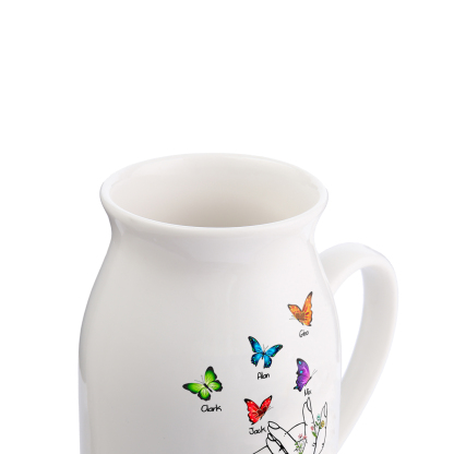 Vase à Fleurs Mains et Papillons 5 Prénoms Personnalisés avec Texte Décoration de la Maison