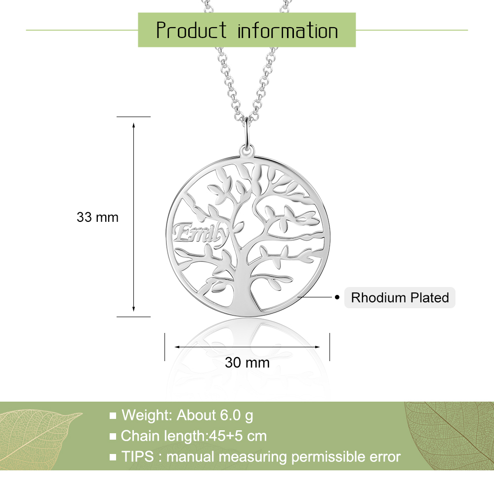 Collier Argent Arbre de vie Arbre généalogique 1 prenom