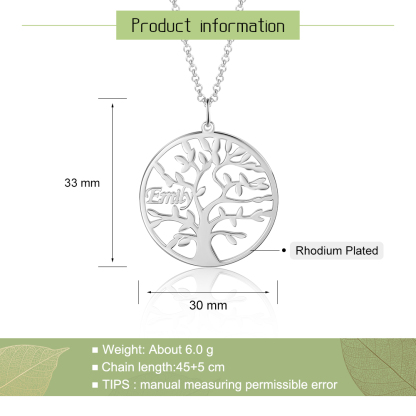 Collier Argent Arbre de vie Arbre généalogique 1 prenom
