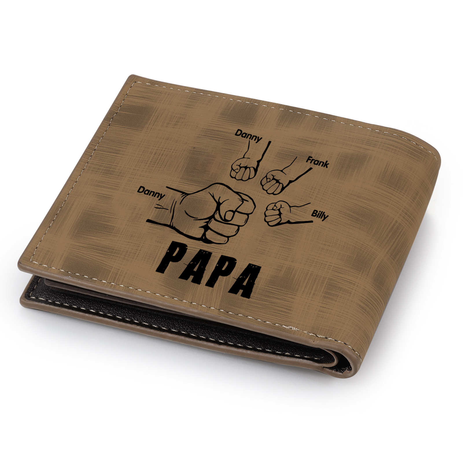 À mon Papa - Portefeuille Poings 4 Prénoms Personnalisés avec Photo Classique Homme Porte-Monnaie Carte