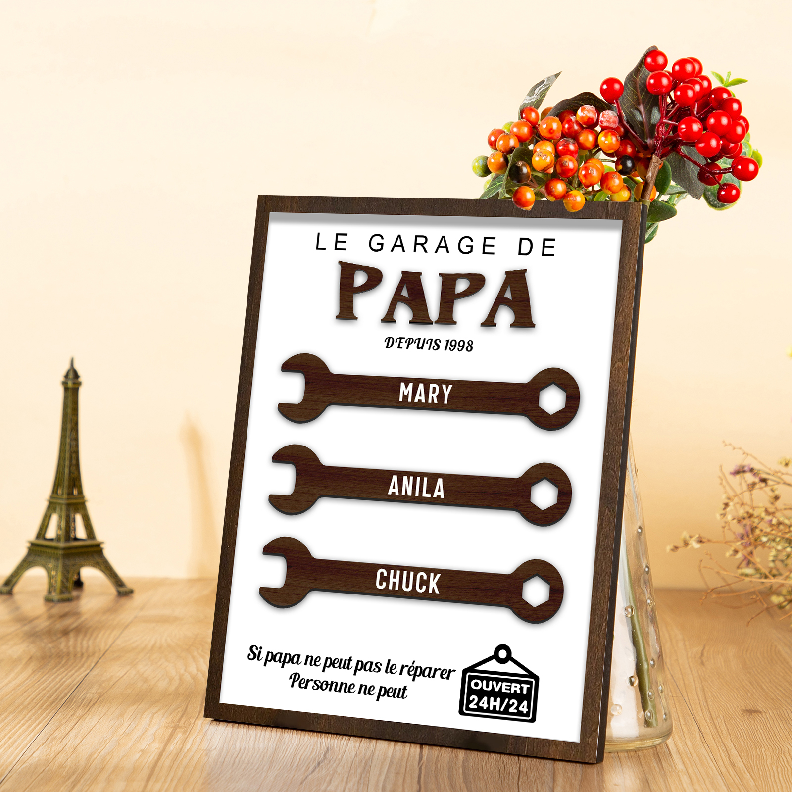 À Mon Papa-Cadre en Bois Garage 3 Prénoms Personnalisés | Jessemade
