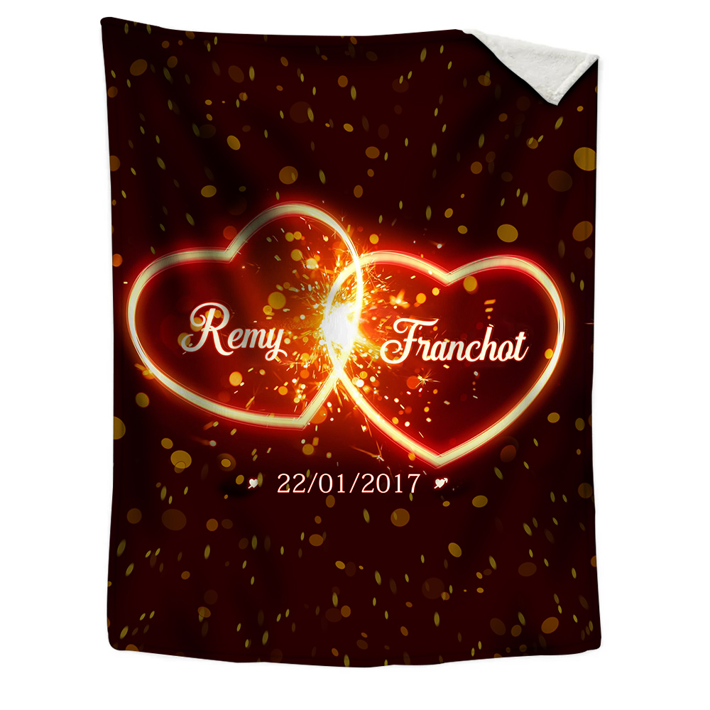 Plaid Personnalisé avec 2 Prénoms et 1 Date Couverture Flanelle pour Couple | Jessemade