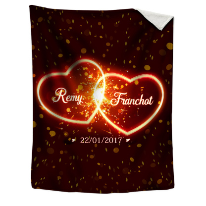 Plaid Personnalisé avec 2 Prénoms et 1 Date Couverture Flanelle pour Couple | Jessemade