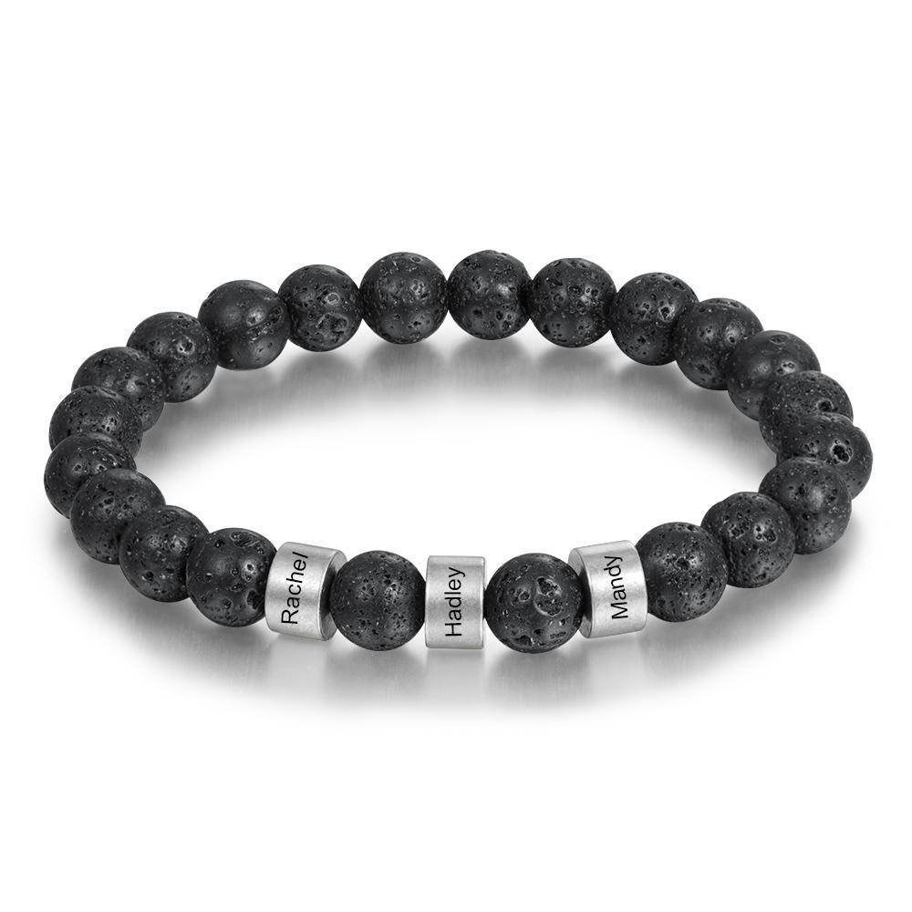 Bracelet 3 Prénom Personnalisé Pierre de lave Noir Bracelet Homme