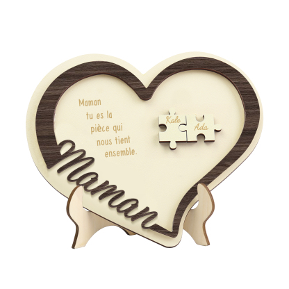 À ma Maman - Décoration en bois Cœur Puzzle 2 Prénoms Personnalisés Ornement pour Famille