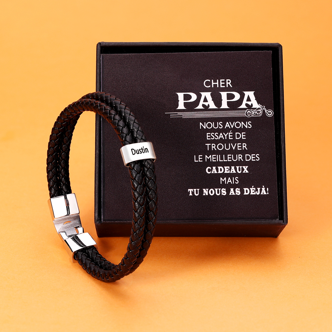 À mon Papa - Bracelet Personnalisé Homme 1-8 Perles et Prénoms Bracelet Cuir tressé | Cadeau Fête des Pères | Jessemade
