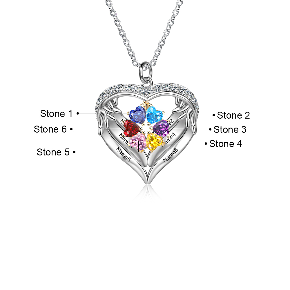 Collier Prénom cœur Argent 925 6 Prénom 6 pierre de naissance