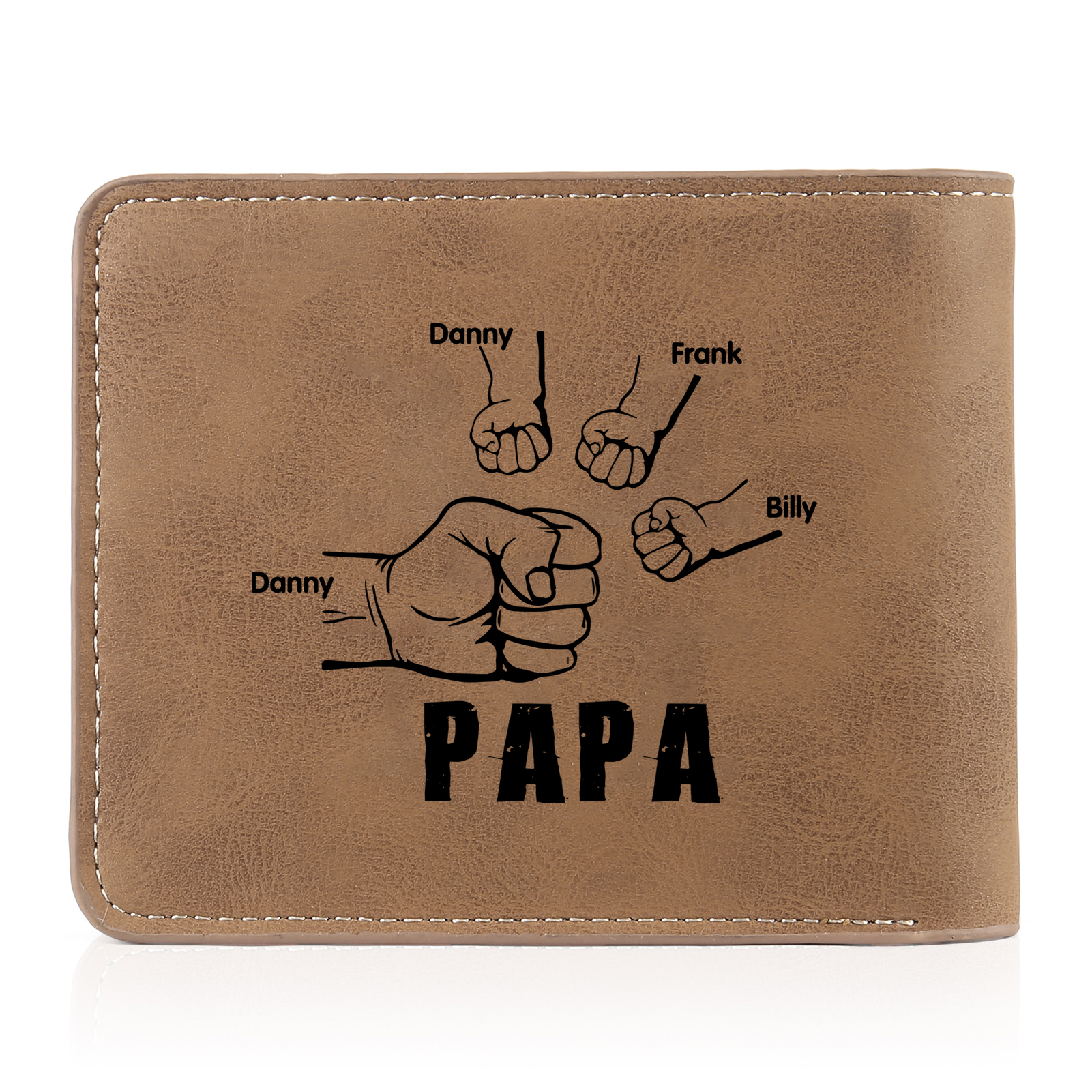 À mon Papa - Portefeuille Poings 4 Prénoms Personnalisés avec Photo Classique Homme Porte-Monnaie Carte