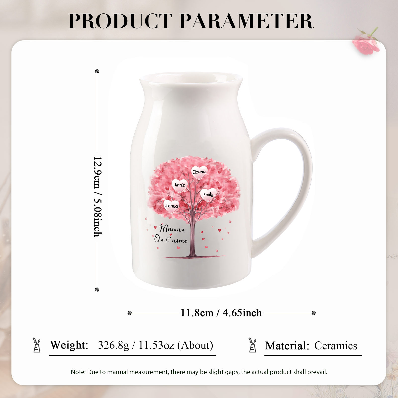 Vase à Fleurs Arbre 4 Prénoms Personnalisés avec Texte Décoration de la Maison