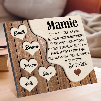 À ma Maman/Mamie - Cadre en Bois 5 Prénoms Personnalisés avec Texte Cadeau pour Famille