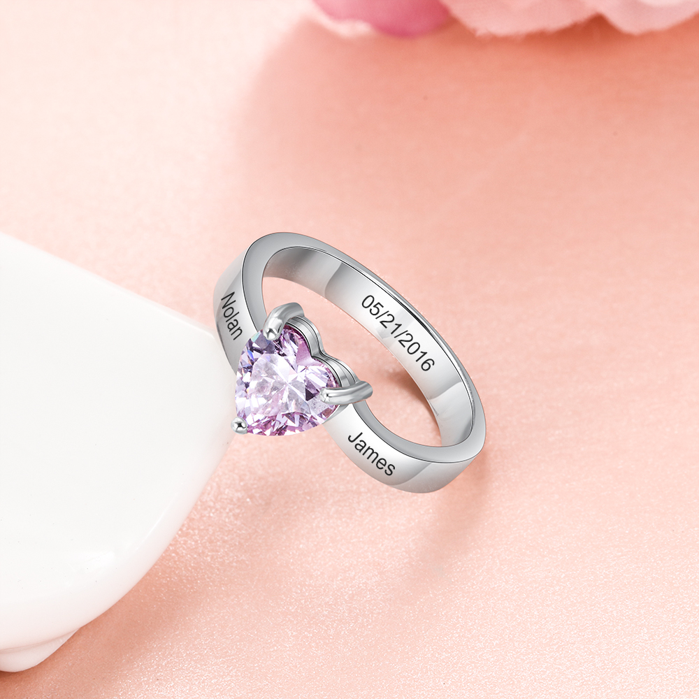 Bague 2 Prénom Personnalisé avec Pierre de Naissance