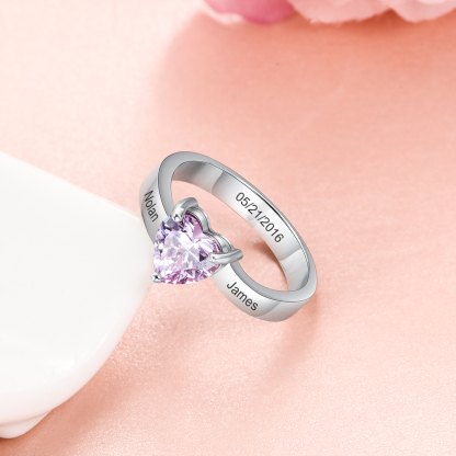 Bague 2 Prénom Personnalisé avec Pierre de Naissance