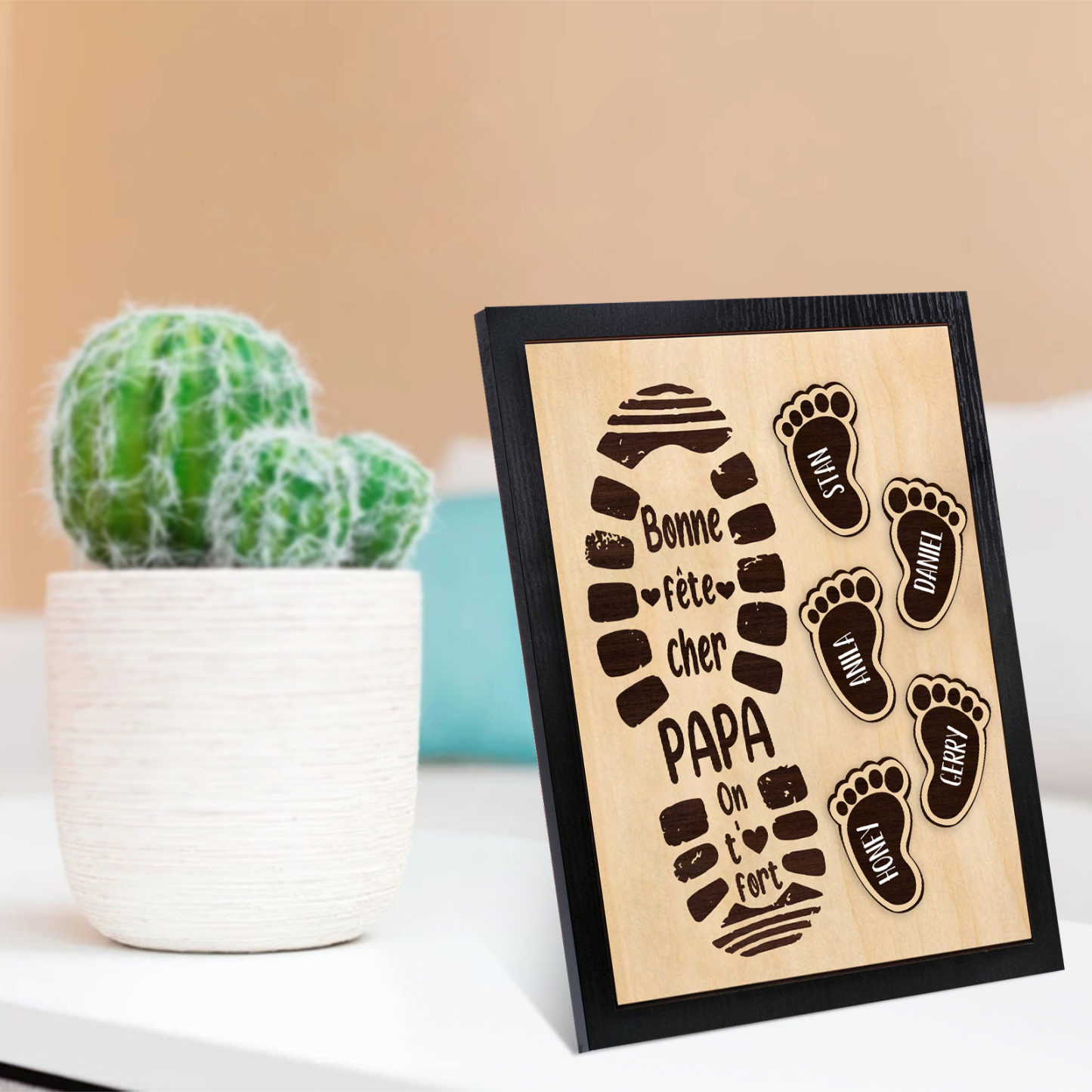 À Mon Papa-Cadre en Bois Pieds Bébé 5 Prénoms Personnalisés