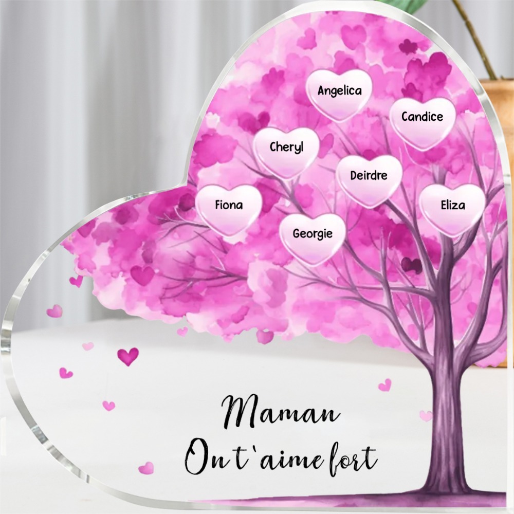 À ma Maman/Mamie - Plaque Acrylique en forme de Cœur Arbre 1-12 Prénoms Personnalisés avec 2 Textes