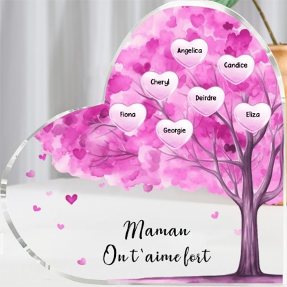 À ma Maman/Mamie - Plaque Acrylique en forme de Cœur Arbre 1-12 Prénoms Personnalisés avec 2 Textes