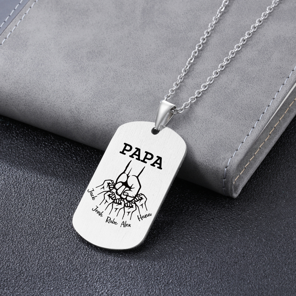 À mon Papa - Collier Poings 6 Prénoms Personnalisés avec 1 Photo Collier Homme