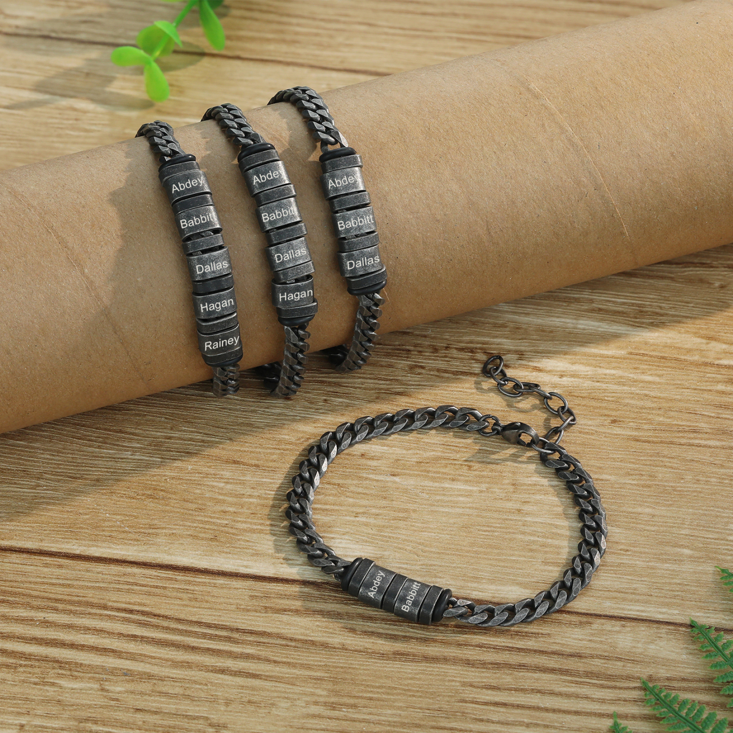 Homme Bracelet Personnalisés avec 2-5 Noms en acier inoxydable Bracelet Vintage pour Homme | Jessemade