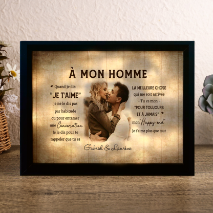 Cadre en bois LED de Saint-Valentin 2 Prénoms personnalisé avec photo  | Jessemade