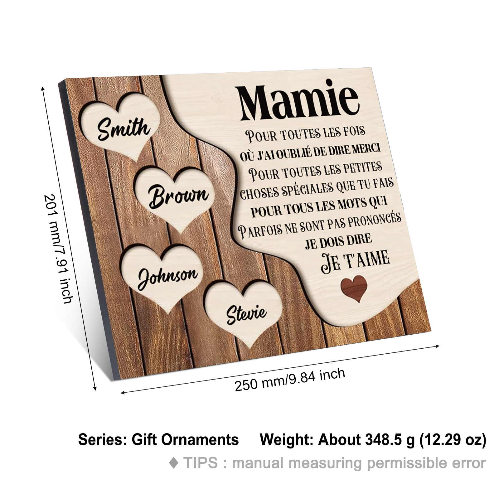 À ma Maman/Mamie - Cadre en Bois 4 Prénoms Personnalisés avec Texte Cadeau pour Famille