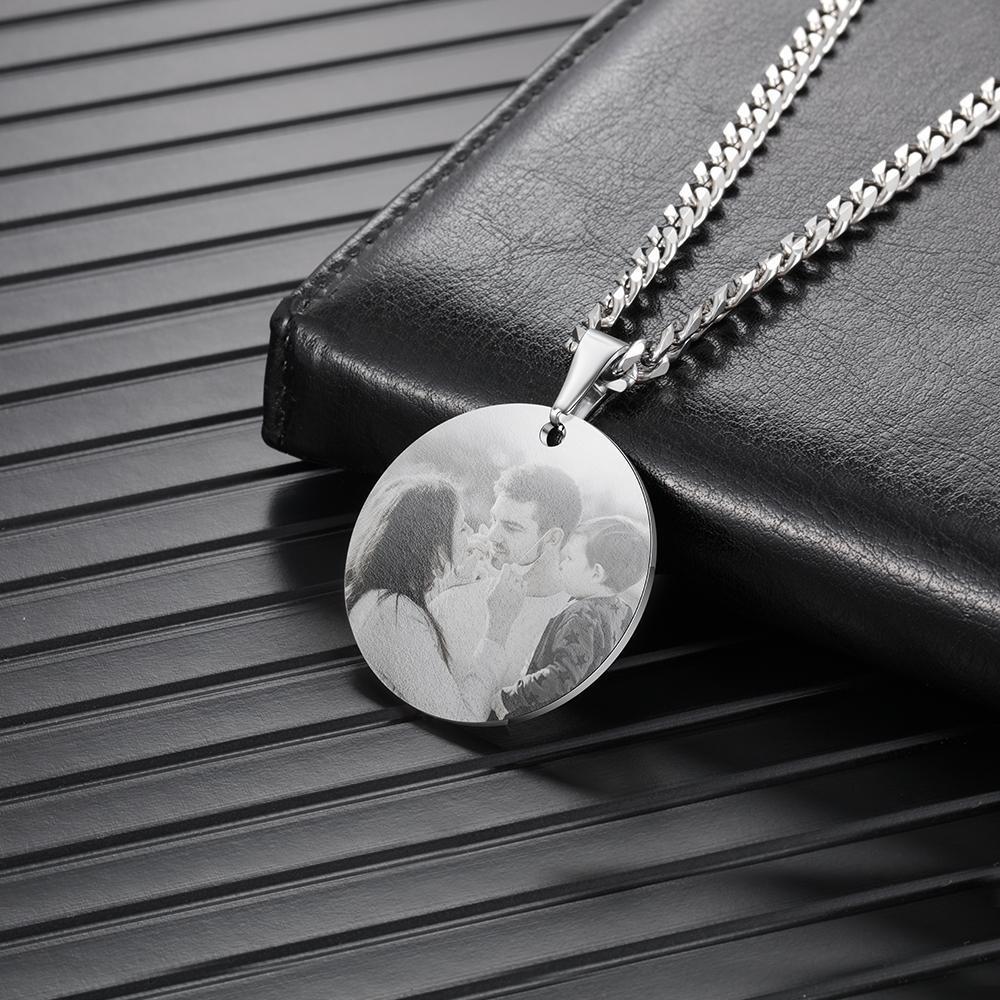 Collier Rond Photo Personnalisé Prénom Gravé pour Couple Collier Homme