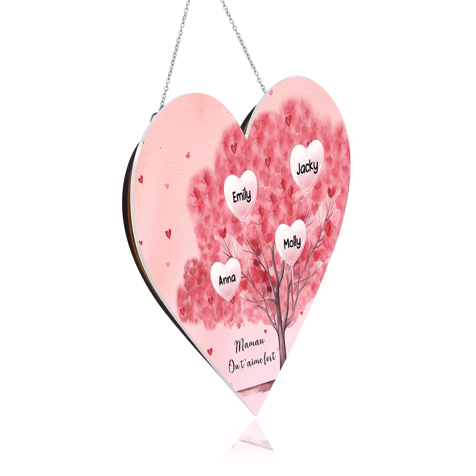 À Maman/Mamie - Veilleuse Cœur Arbre Décoration 4 Prénoms Personnalisés avec 1 Texte