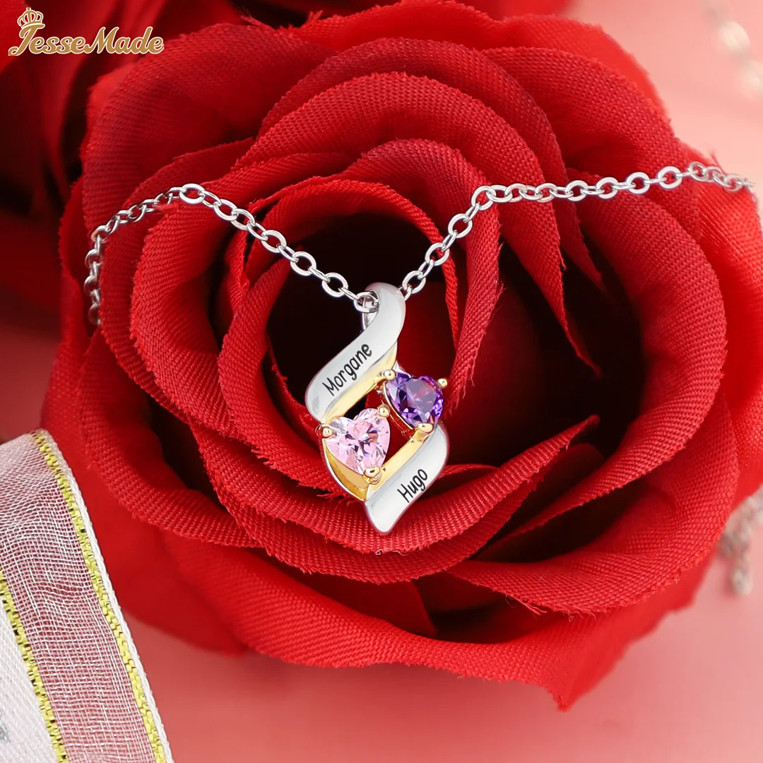 Collier 2 Prénoms Personnalisés 2 pierres naissance ARGENT 925