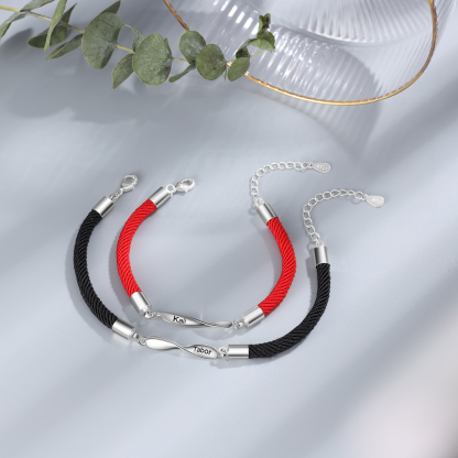 2PCS Bracelet Roped 2 Prénoms Personnalisés pour Couple cadeau Saint Valentin