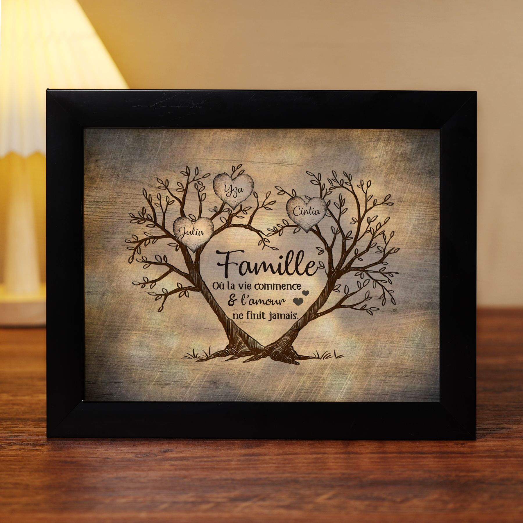 Cadre Photo LED Couple 3-6 Prénoms Personnalisés Arbre de vie