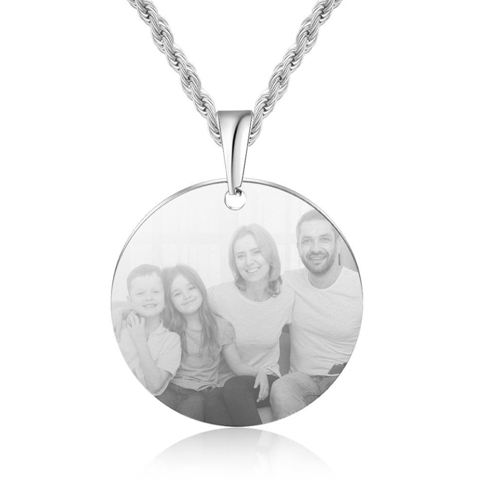 Collier Rond Photo Personnalisé Prénom Gravé pour Couple Collier Homme