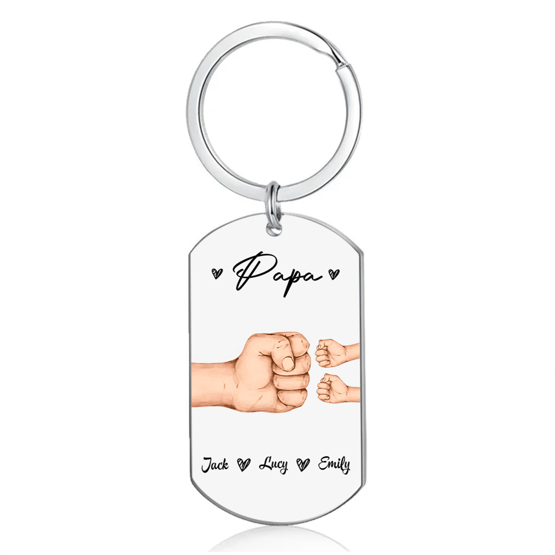 À Papa/Papi - Porte-Clés Poings 3 Prénoms Personnalisés