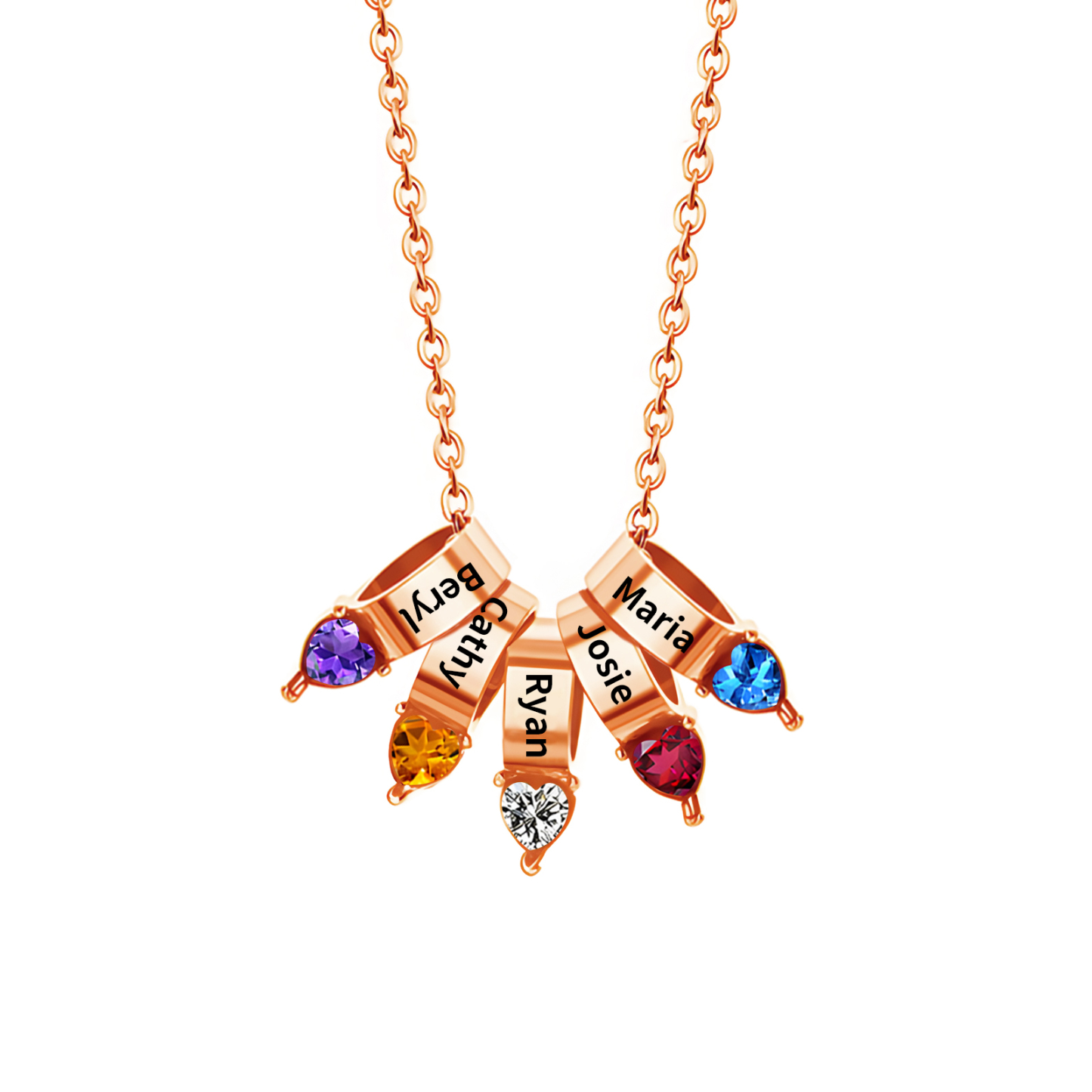Collier Pendentif Cœur 5 Prénoms et Pierres de Naissance Personnalisés Collier Femmes