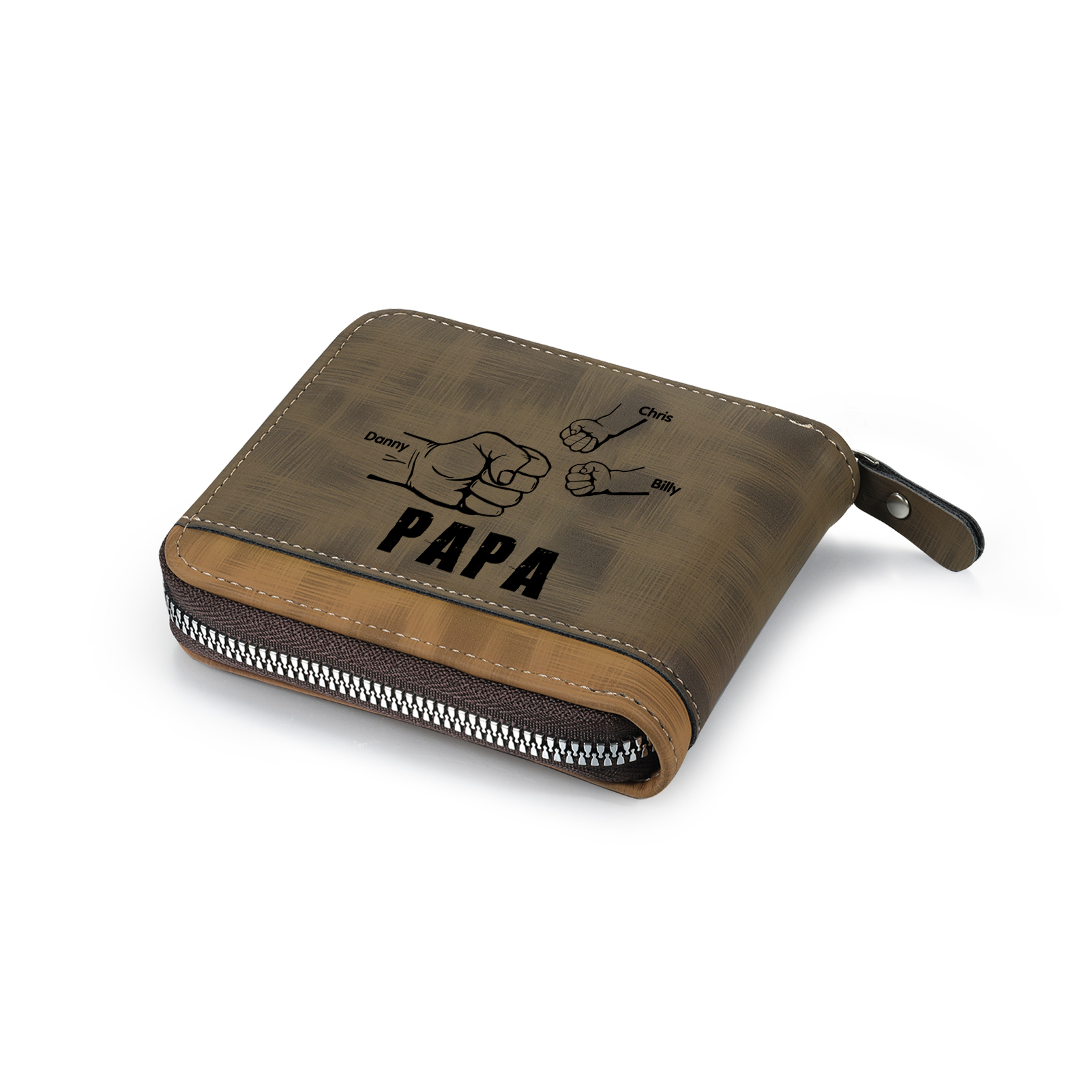À mon Papa - Portefeuille Poings 3 Prénoms Personnalisés avec Photo Classique Homme Porte-Monnaie Carte