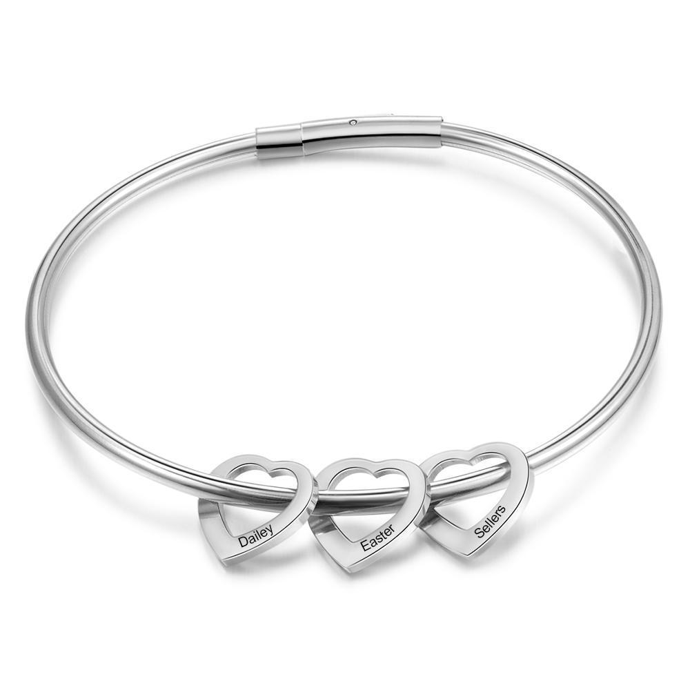 Bracelet Personnalisé Avec 3 Pendentifs Coeur Bracelet
