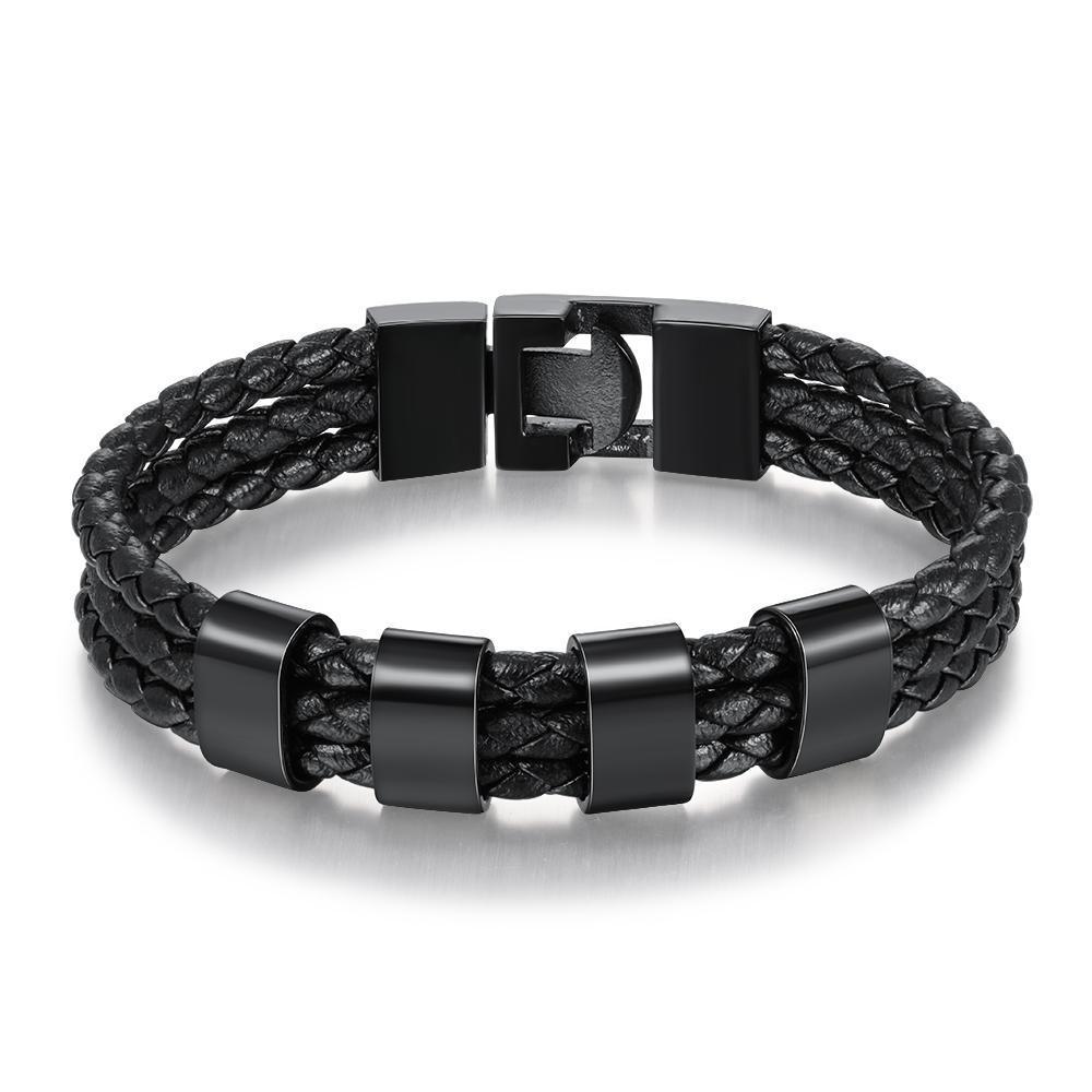 Bracelet Cuir tressé 5 Perles Prénom Personnalisé Bracelet Homme