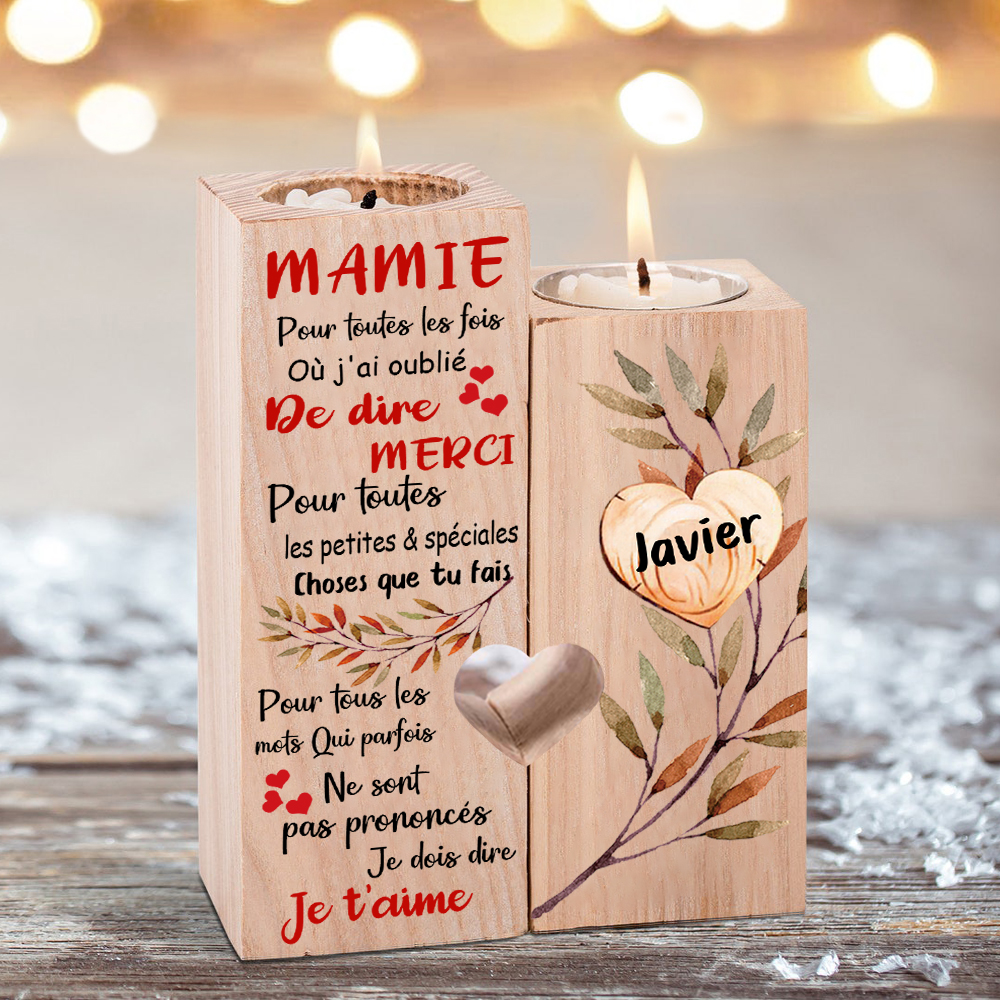 À Ma Mamie - Bougeoir en Bois 1 Prénom Personnalisé sans bougie