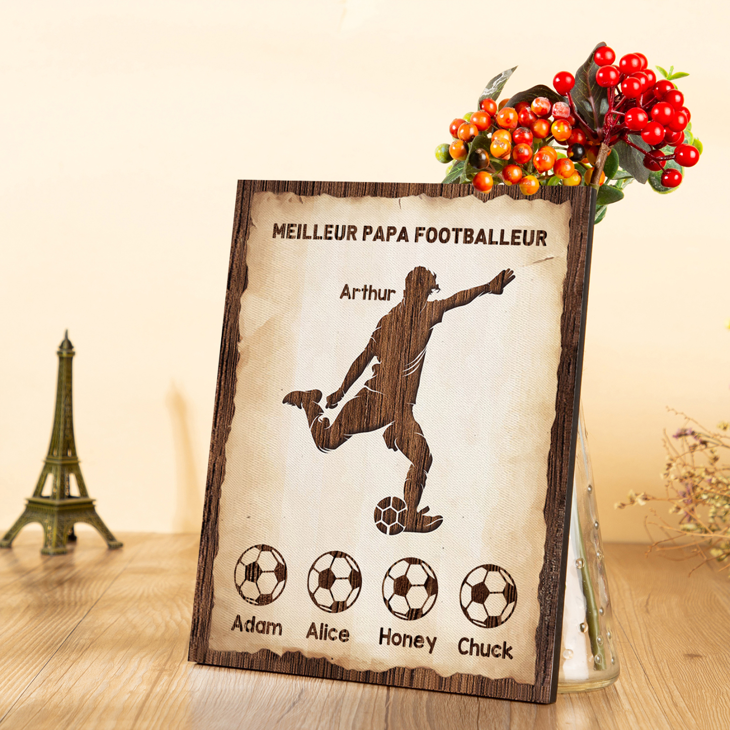 À Mon Papa-Cadre en Bois Football 5 Prénoms Personnalisés