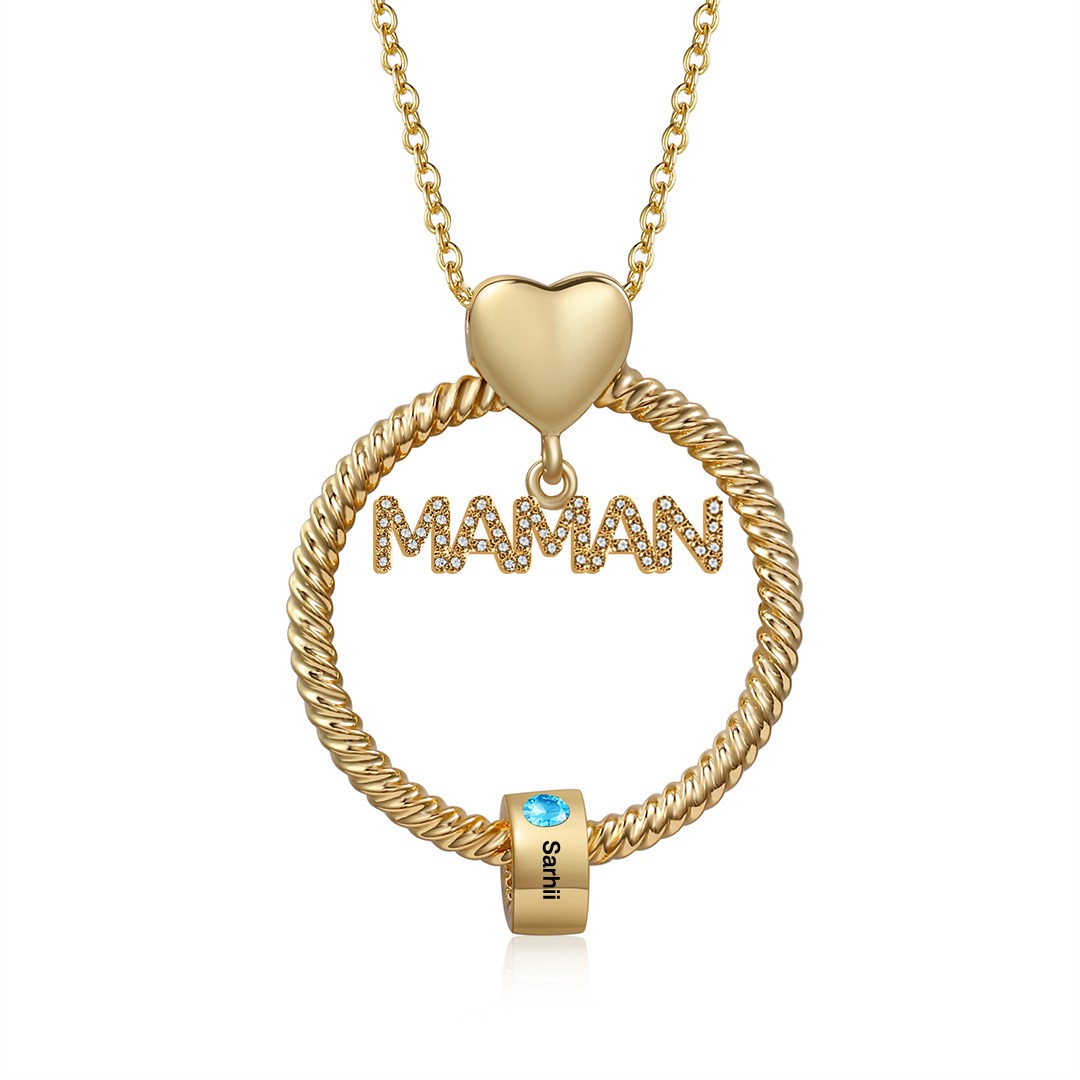 À ma Maman - Collier Personnalisé Collier Pendentif 1-5 Prénoms Personnalisés avec Pierre de naissance｜Jessemade