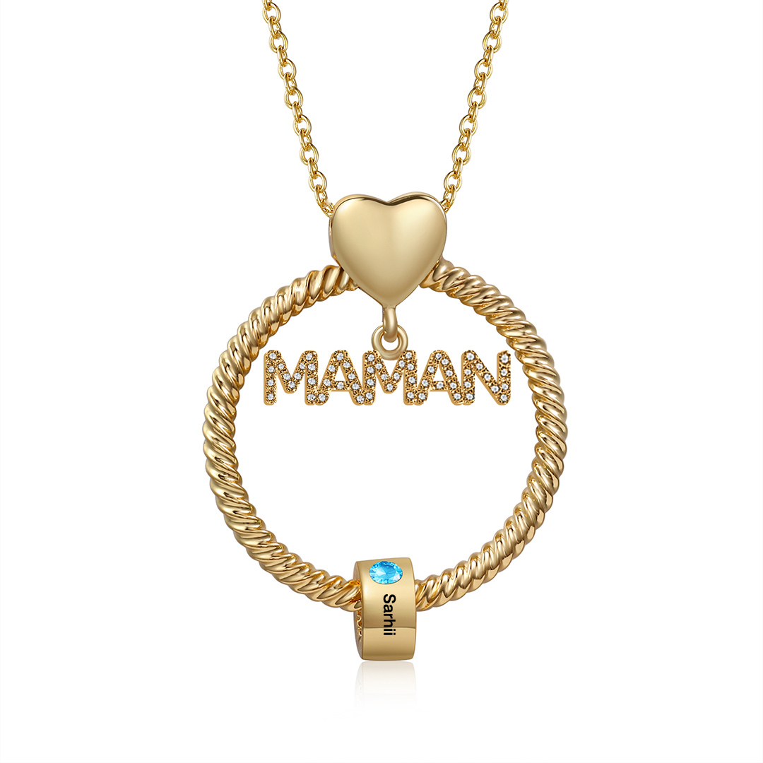 À ma Maman - Collier Personnalisé Collier Pendentif 1-5 Prénoms Personnalisés avec Pierre de naissance｜Jessemade