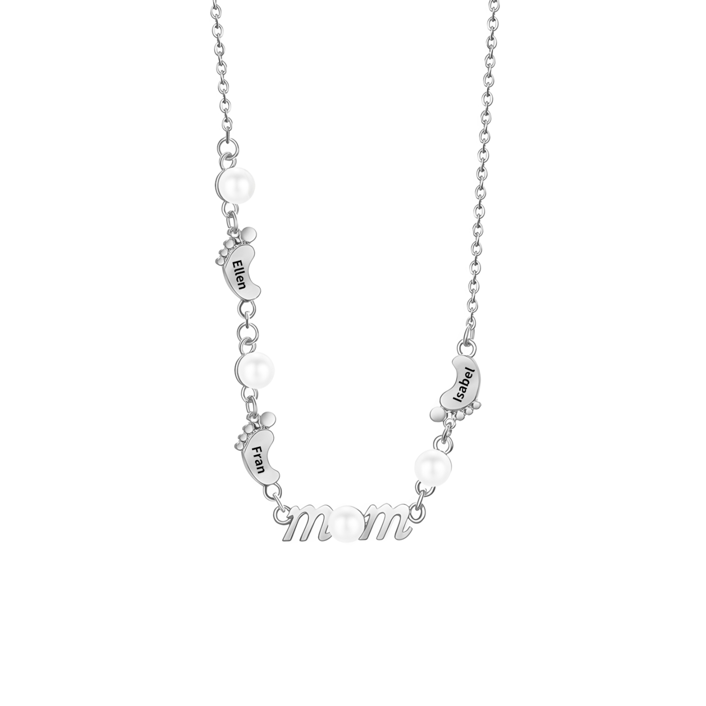 Collier Pieds Bébé et Perles 3 Prénoms Personnalisés Collier pour Maman | Jessemade