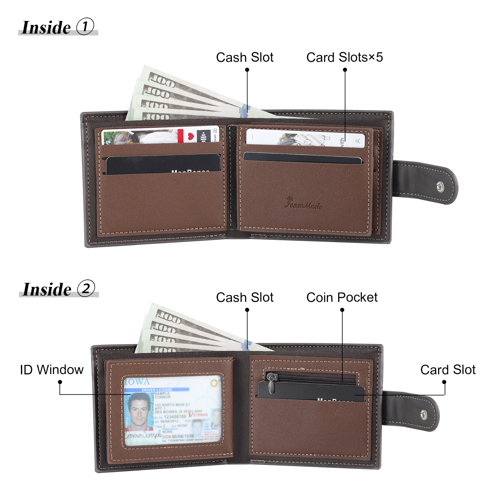 Portefeuille Classique 1 Prénom et Lettre Personnalisés avec Photo Porte-Monnaie Carte