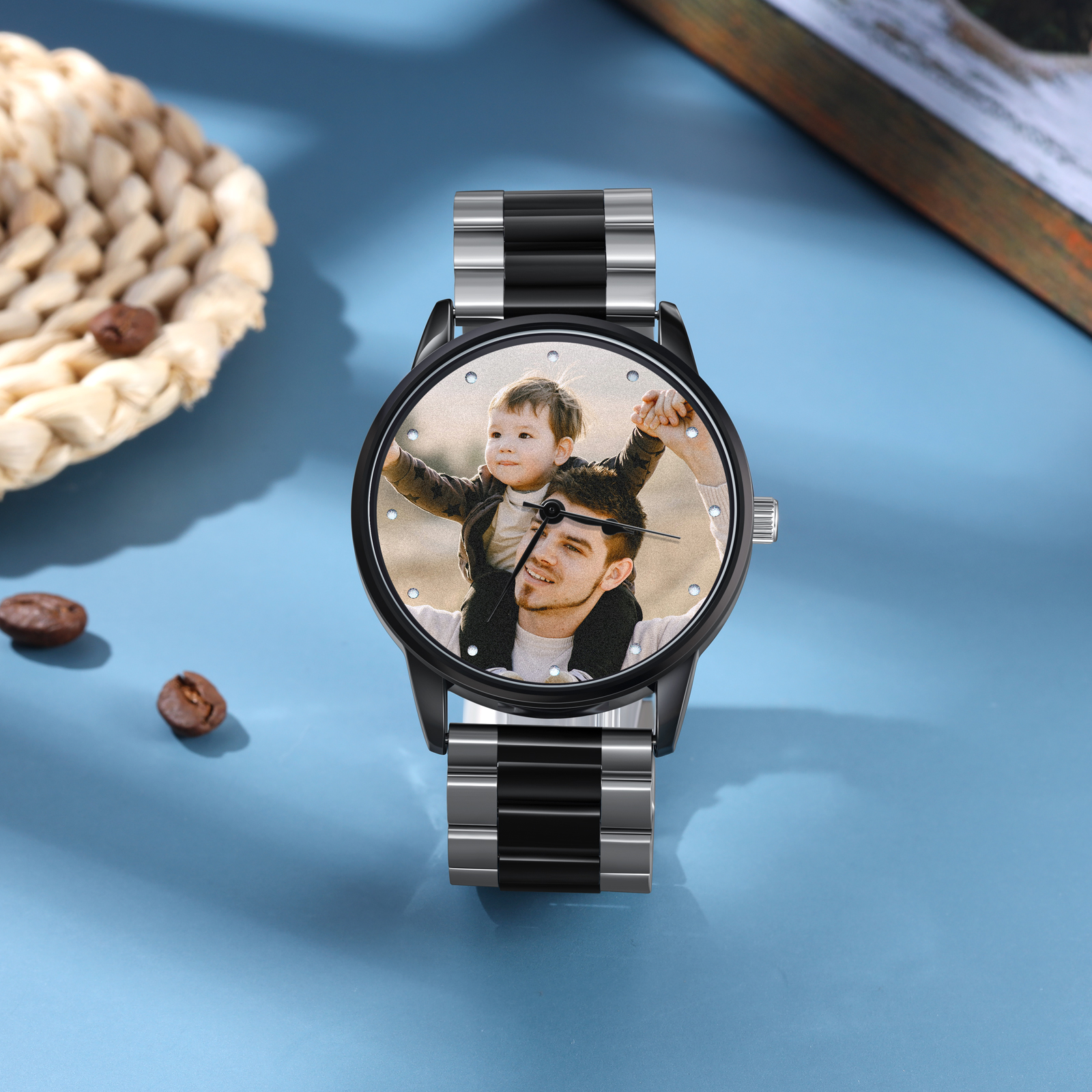 Montre Photo Personnalisée – Gravure Nom Et Photo Sur Cadran, Acier Inoxydable, Mouvement Quartz